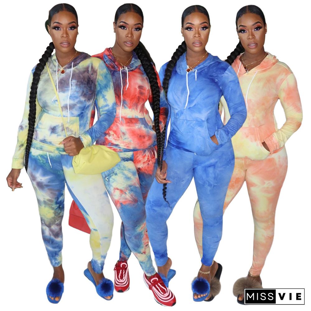 Casual Tie-dye Hoodie Sweatpants Two-piece Set