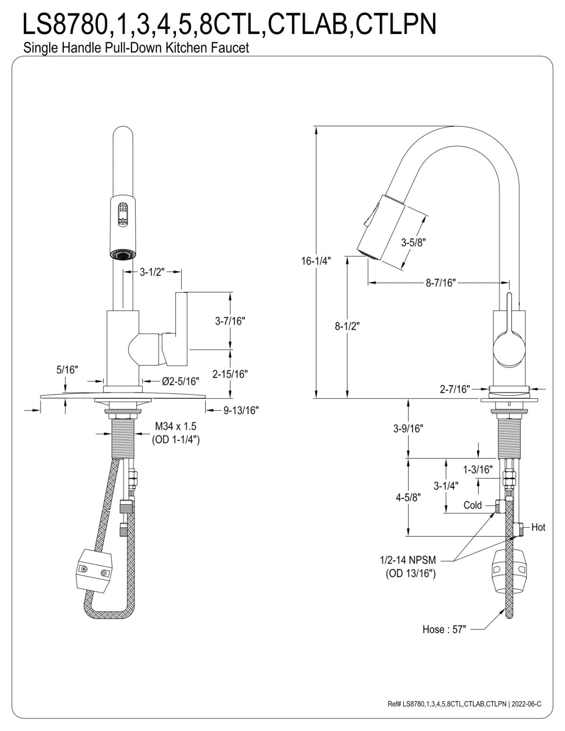 Gourmetier LS8781CTL Continental Single-Handle Pull-Down Kitchen Faucet， Polished Chrome