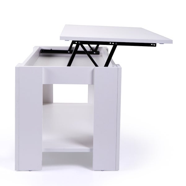 Coffee Table with Hidden Compartment and Open Shelf， Modern Wooden Table for Home Living Room， White