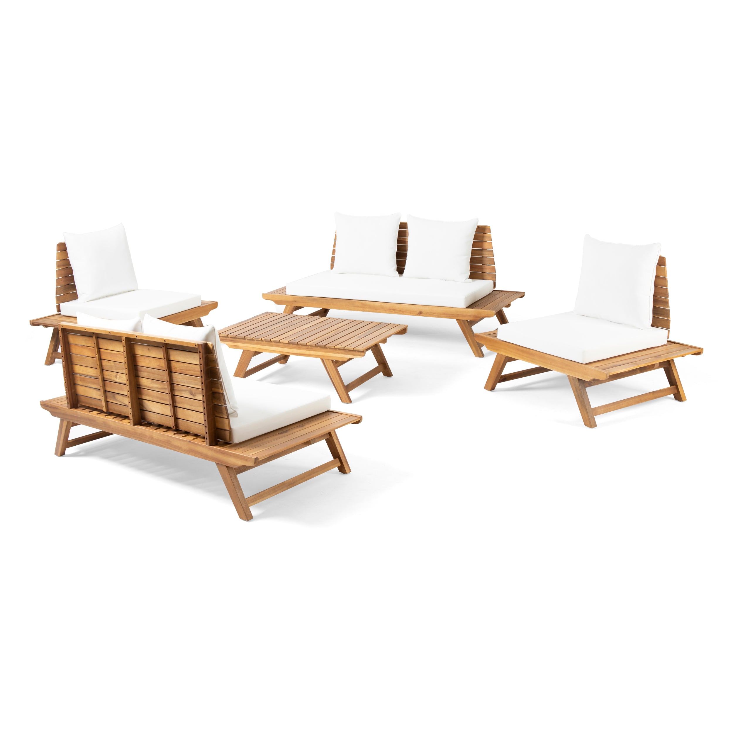 Kaiya Outdoor Acacia Wood 6 Seater Chat Set