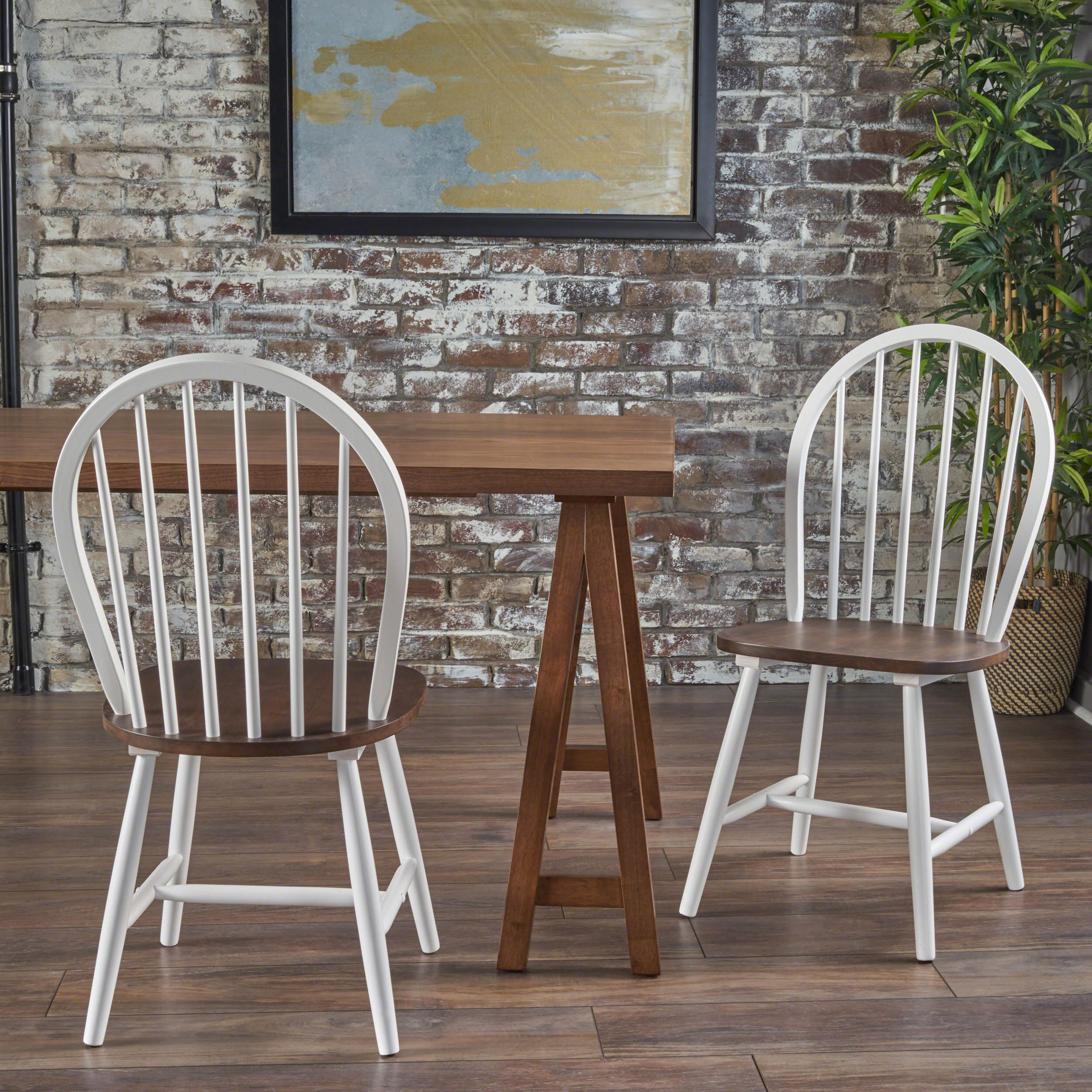 Crosby Farmhouse Cottage High Back Spindled Rubberwood Dining Chairs (Set of 2)