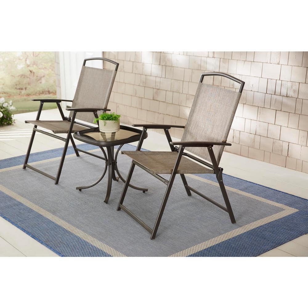 StyleWell Mix and Match Folding Steel Sling Outdoor Dining Chair in Riverbed Taupe FDS50285C-RB