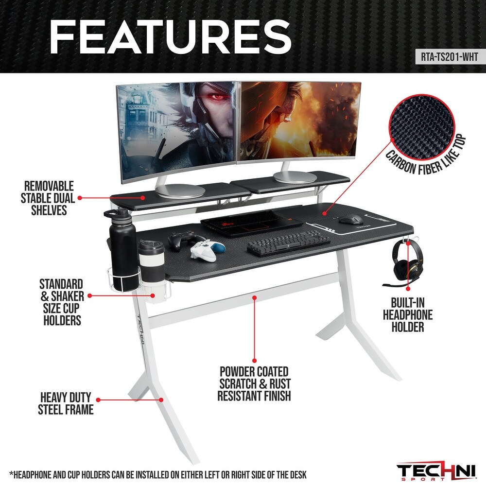 Dual Monitor Accommodating Desk with Elevated and Removable Stable Dual Shelves