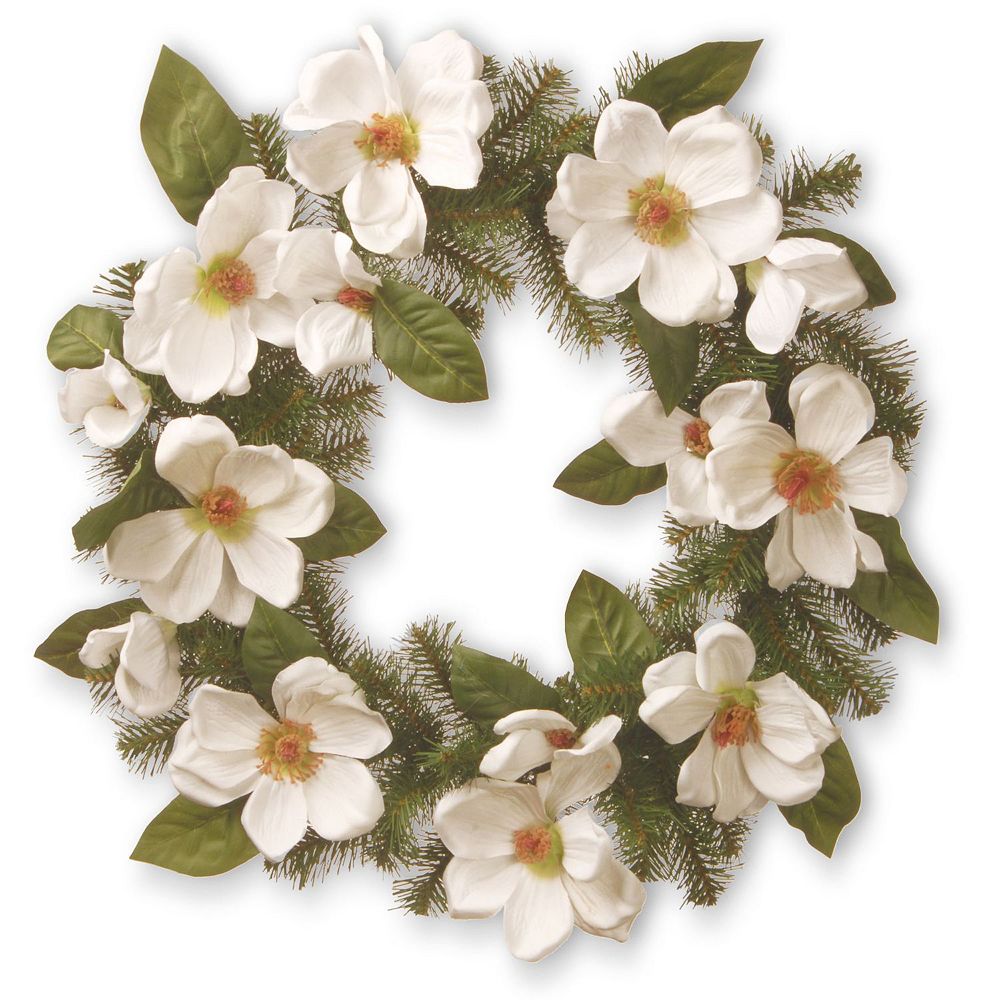 North Valley Spruce Magnolia Artificial Wreath - 24-Inch  Unlit