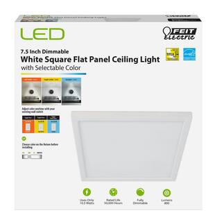 Feit Electric 7.5 in. 10.5-Watt Title 24 Dimmable White Integrated LED Square Flat Panel Ceiling Flush Mount with Color Change CCT 74208CAV2