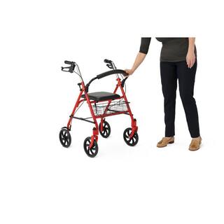 Steel Rollator with 8 in. Wheels Knockdown Basket in Red MDS86860ERS8