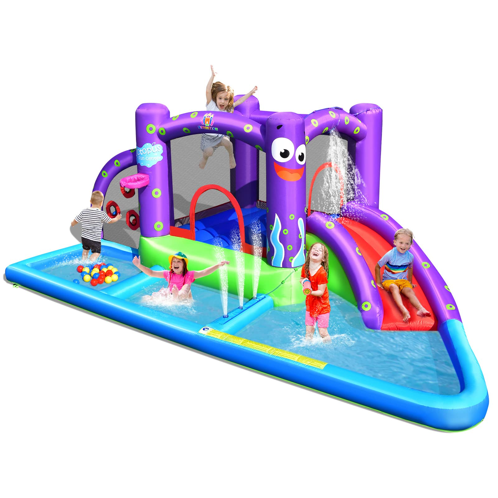 Inflatable Water Slide, 6 in 1 Kids Water Slide Jumping Bouncer Castle