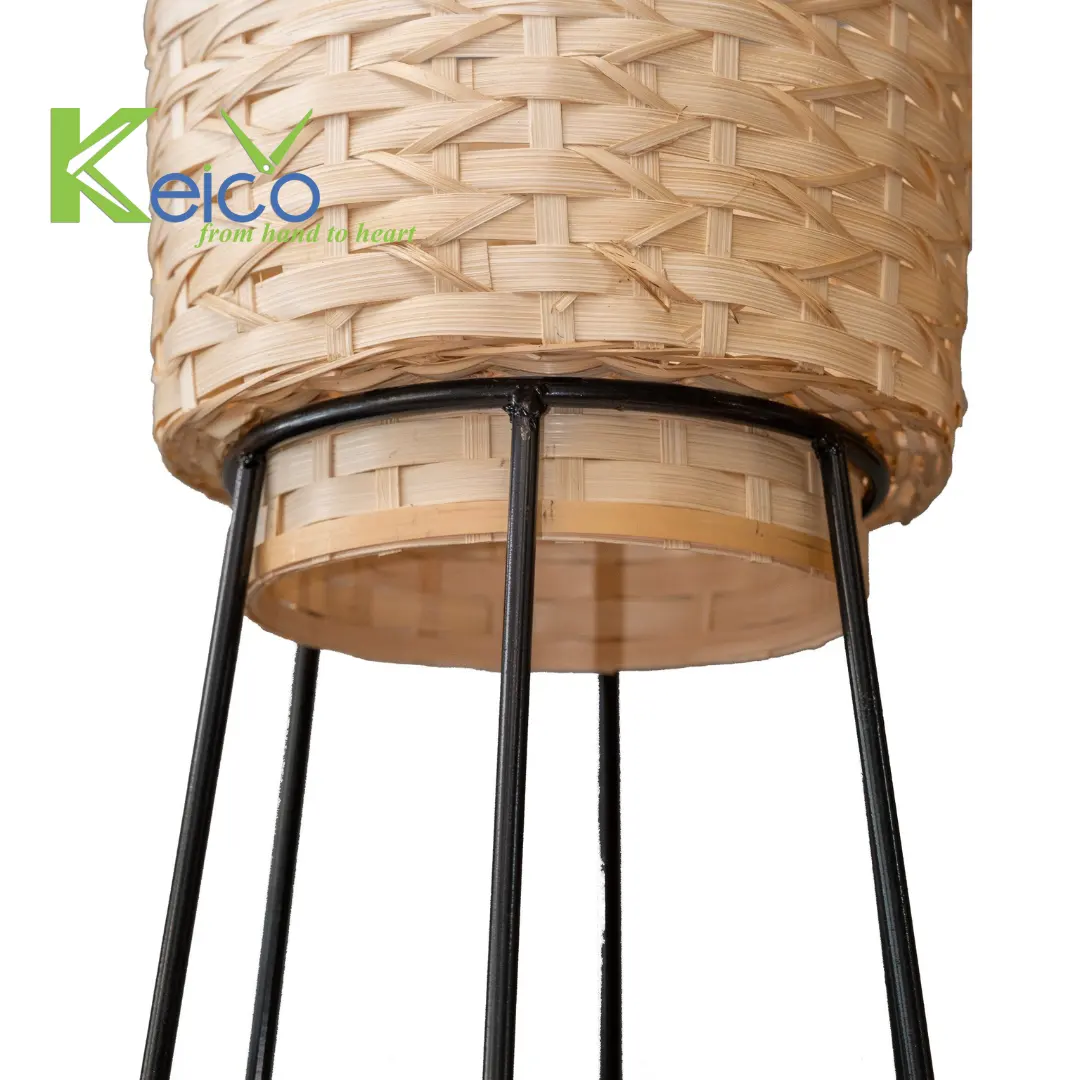 Boho and Modern Style Bamboo Woven Round Plant Pot With Metal Legs for Home Decoration made in Vietnam