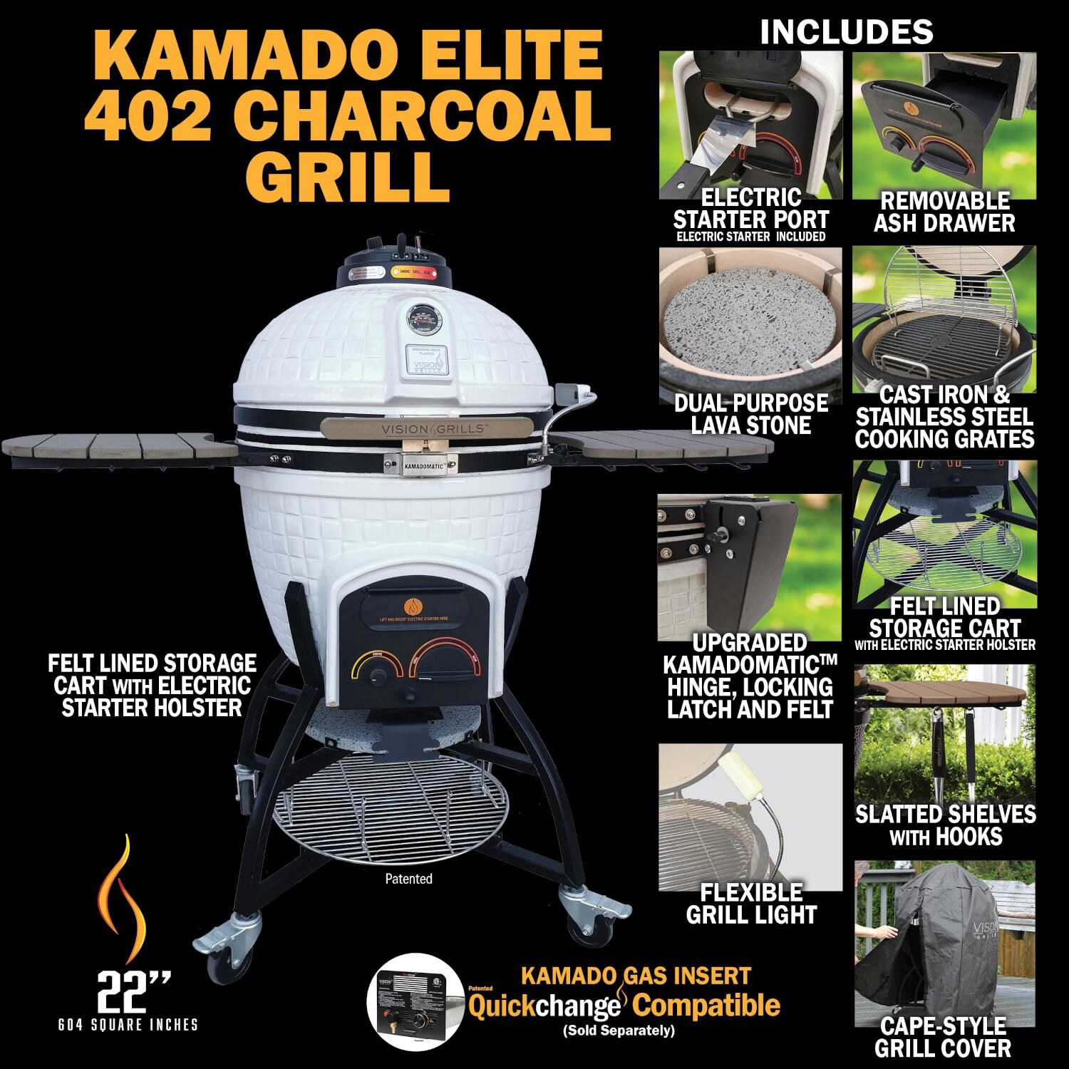 Vision Elite Series XR402 Deluxe 20-Inch Kamado Grill