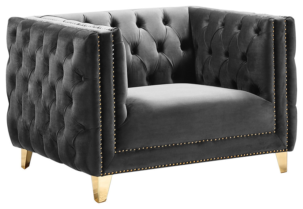 Michelle Fabric Upholstered Chair  Gold Iron Legs   Contemporary   Armchairs And Accent Chairs   by Meridian Furniture  Houzz