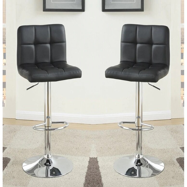 Black Faux Leather Bar Stool Counter Height Chairs Set of 2