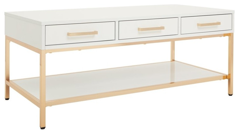 Alios Cocktail Table with White Gloss Finish and Gold Chrome Plated Base   Contemporary   Coffee Tables   by Homesquare  Houzz