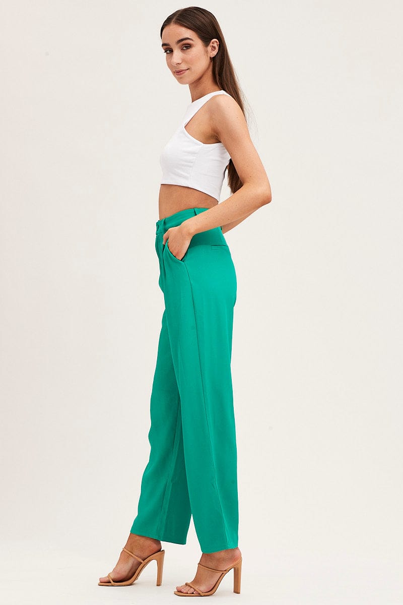 Green Pleat Detail High Waist Pant