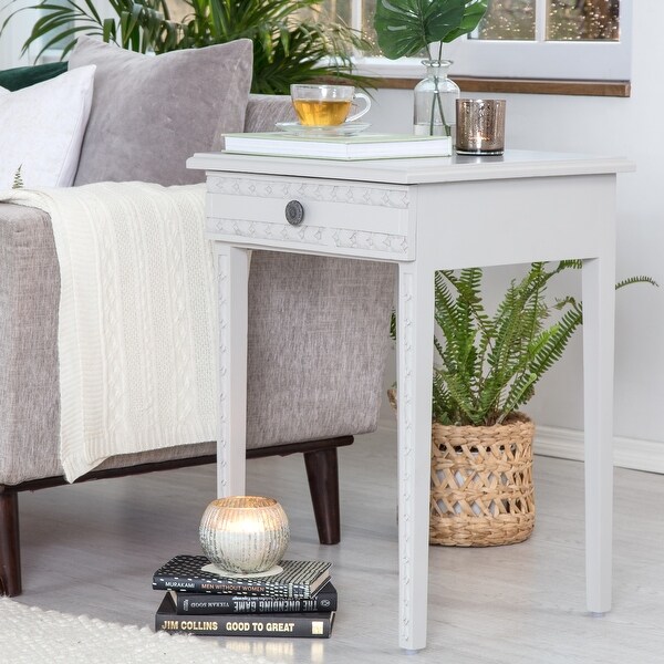 Adore Decor Jules End Table Nightstand with Drawer， Light Gray