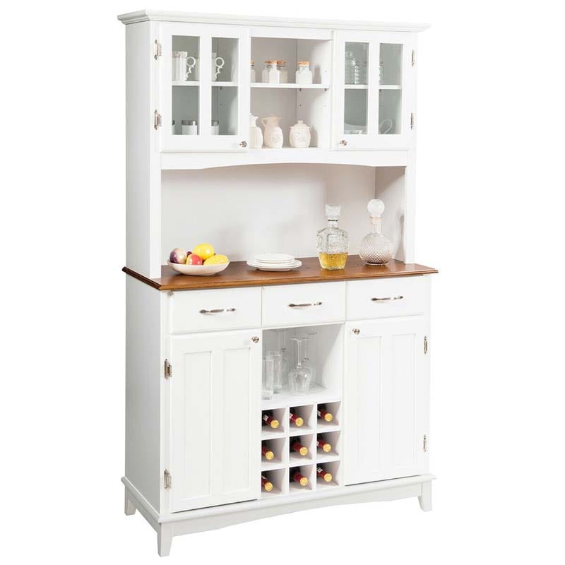 Wood Buffet Hutch Cabinet Kitchen Hutch Sideboard Kitchenware Server with 3 Large Drawers & 9 Wine Grids