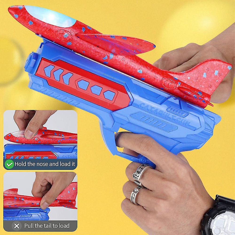 Airplane Launcher Toy Catapult Plane Foam Glider With Led Light For Kids Boys Gifts