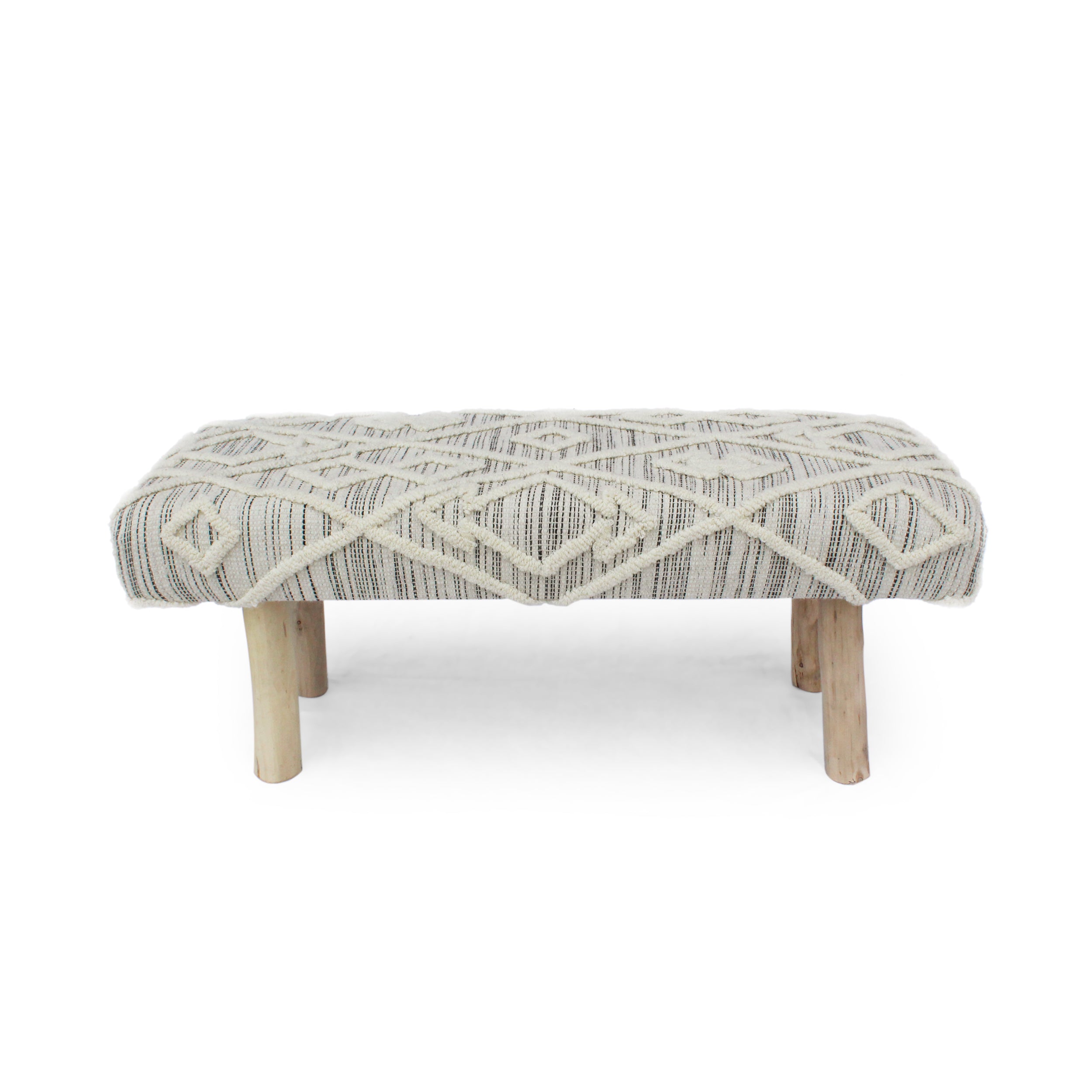 Carrera Handcrafted Boho Rectangular Wool & Fabric Bench