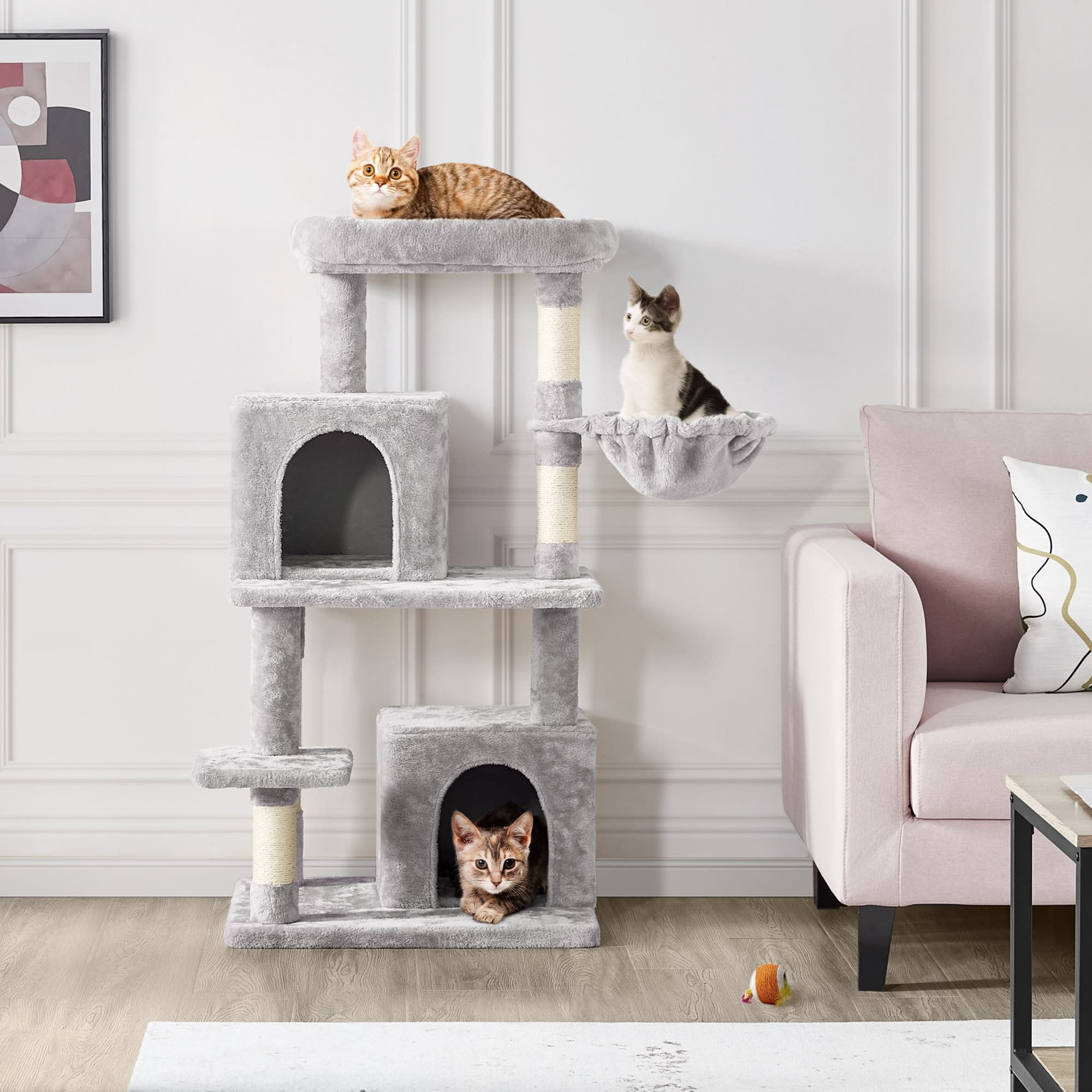 Topeakmart Light Gray Cat Tree with Two Condos， 46.5