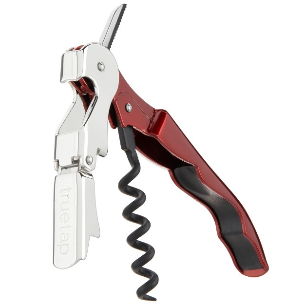 True Truetap Metallic Red Double Hinged Waiter s Corkscrew Stainless Steel Wine Key With Foil Cutter