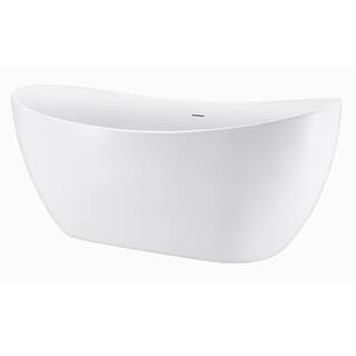 Mokleba Minimalist 62 in. Acrylic Freestanding Bathtub cUPC Certificated Slipper with Polished Chrome Drain Soaking Tub in White BTHD00191067262