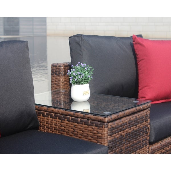 10 Pieces Outdoor Patio Sectional Conversation Sofa Set with Black Cushions and Red Pillows，Furniture Protection Cover - Overstock - 35798012