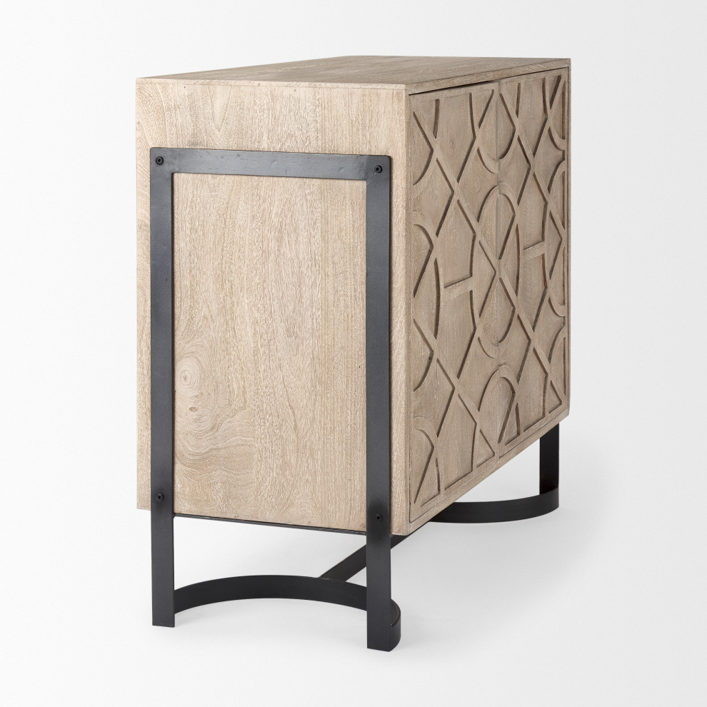 Rivien Light Brown Solid Wood With Black Iron Frame Accent Cabinet   Industrial   Accent Chests And Cabinets   by Mercana  Houzz