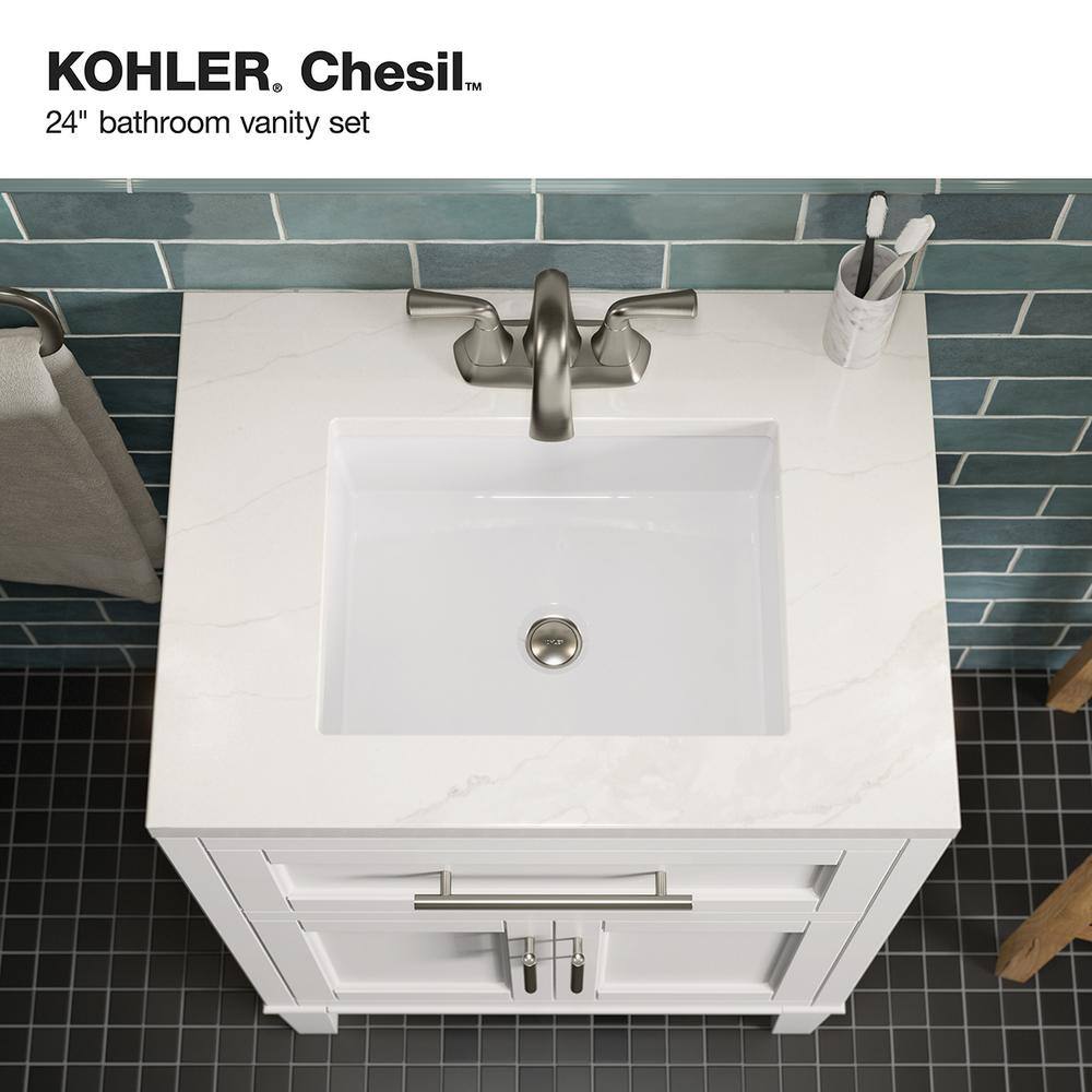 KOHLER Chesil 24 in. W x 18.64 in. D x 36.14 in. H Bathroom Vanity in White with Bianco Bella Top R35902-ASB-0