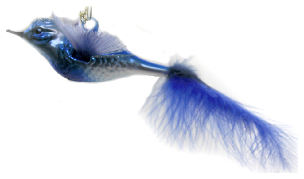 Inge Glas Blue Bilbo Bird Feather Tail 10004S020   Christmas Ornaments   by Story Book Kids Inc  Houzz