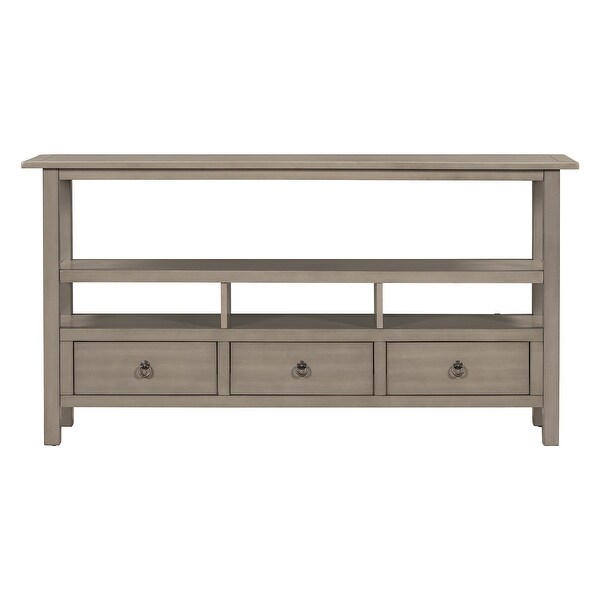 Rustic Solid Console Table Double-Storey Tabletop with Three Drawers