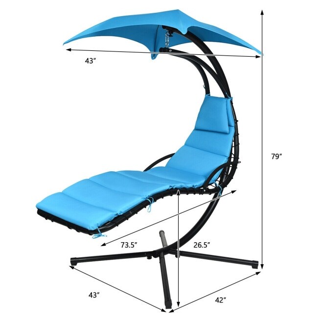 Hanging Chaise Lounger with Stand and Pillow for Outdoor   Blue   73.5'' x 40'' x 79\