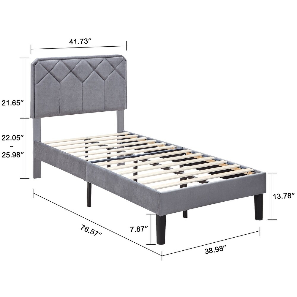 Upholstered Platform Bed Frame with Modern Adjustable Headboard  No Box Spring Needed