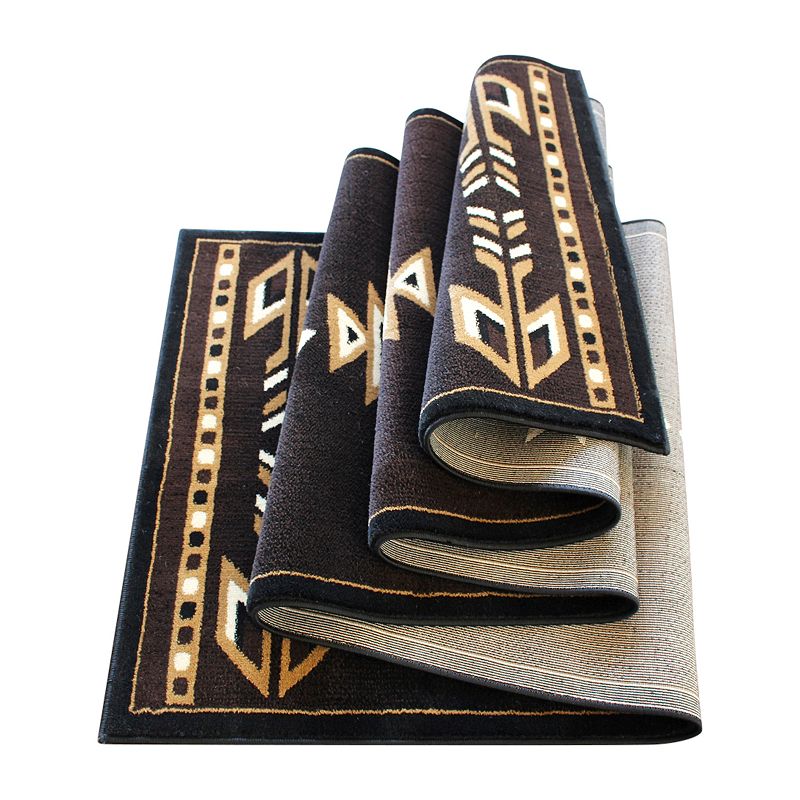 Masada Rugs Masada Rugs 3'x10' Southwest Native American Area Rug in Brown， Black， Beige and Ivory