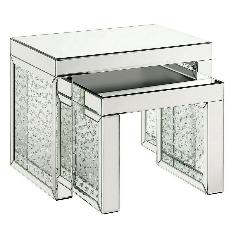 Accent Table with Mirrored Top and Faux Crystal Accent， Large， Silver