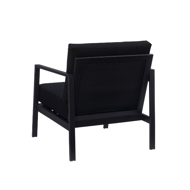 Linon Lark Aluminum Arm Chair Black Lightweight Rust resistant Outdoor Seating With Sunbrella Fabric