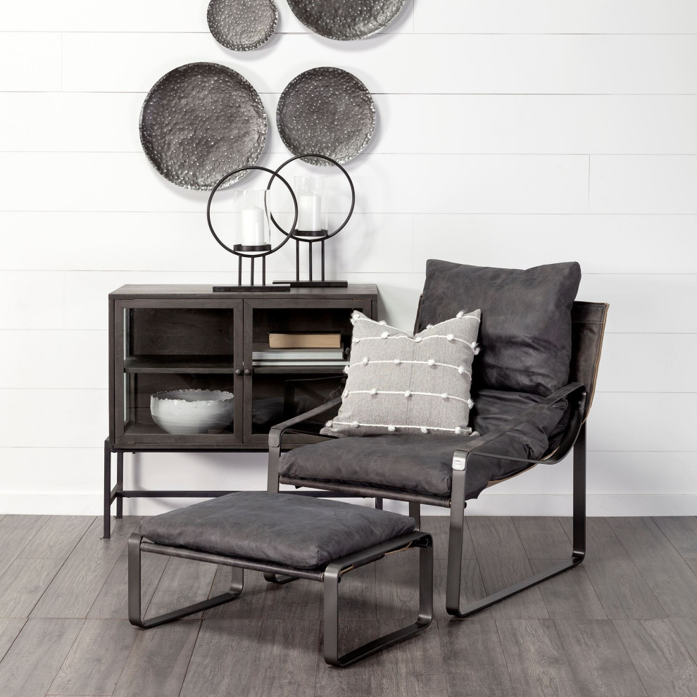 Mod Black Leather Metal Base Ottoman   Industrial   Footstools And Ottomans   by UStradeENT LLC  Houzz