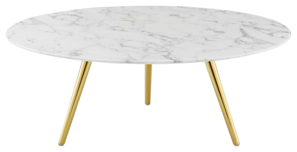 Modern Lounge Round Coffee Table  Wood Metal Stainless Steel  Gold White   Midcentury   Coffee Tables   by House Bound  Houzz