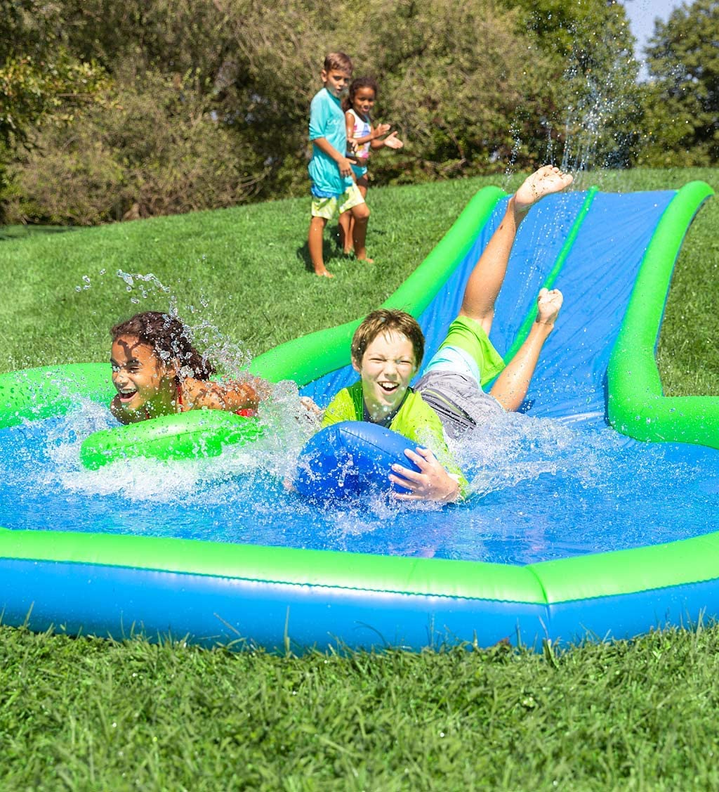 Terra Unique Design Extra Long 25-Foot Double Lane Water Slide with Sprinkler, Splash Pool, and 2 Inflatable Speed Boards Water Toys For Kids Weight 110 Pounds per Rider