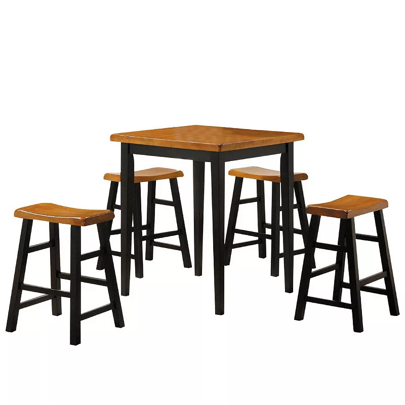 Gael Counter Height Square Dining Table Set， 4 Stools， Wood， Oak， Black