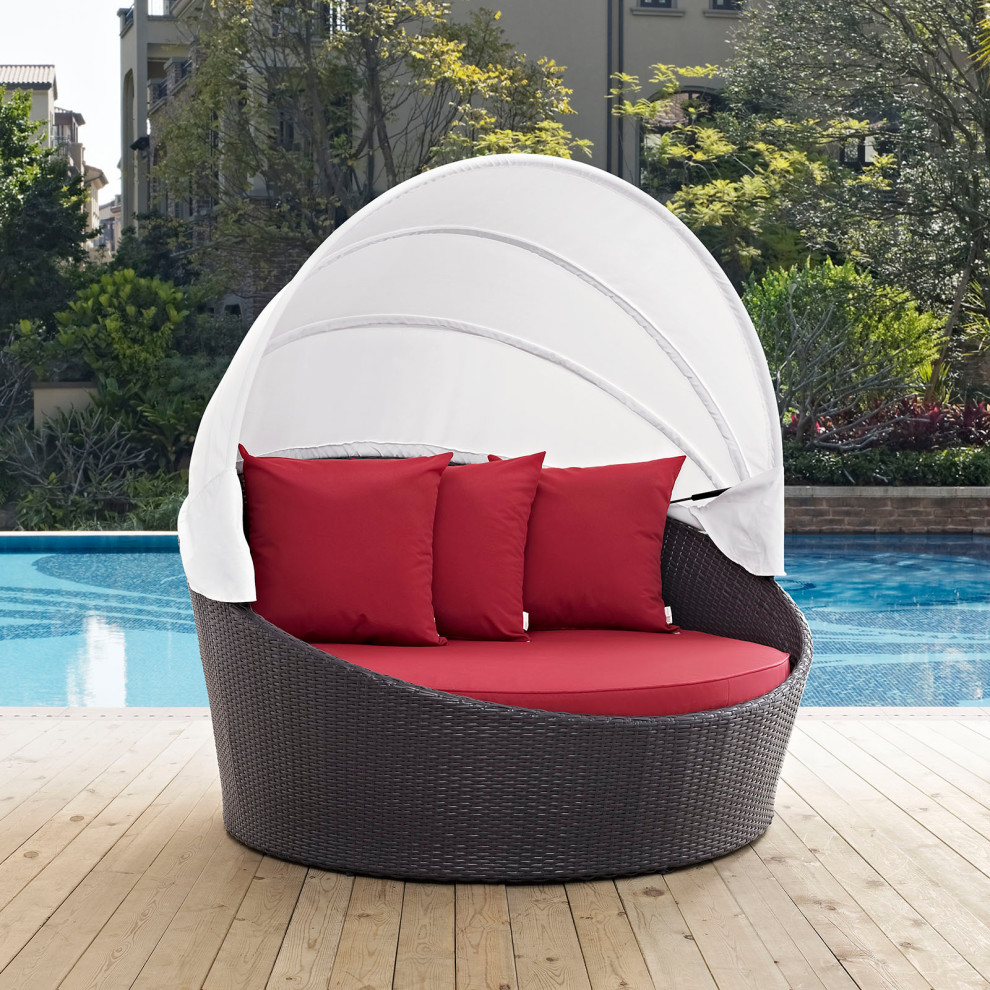 Convene Canopy Outdoor Wicker Rattan Daybed   Tropical   Outdoor Chaise Lounges   by Beyond Design  ampMore  Houzz