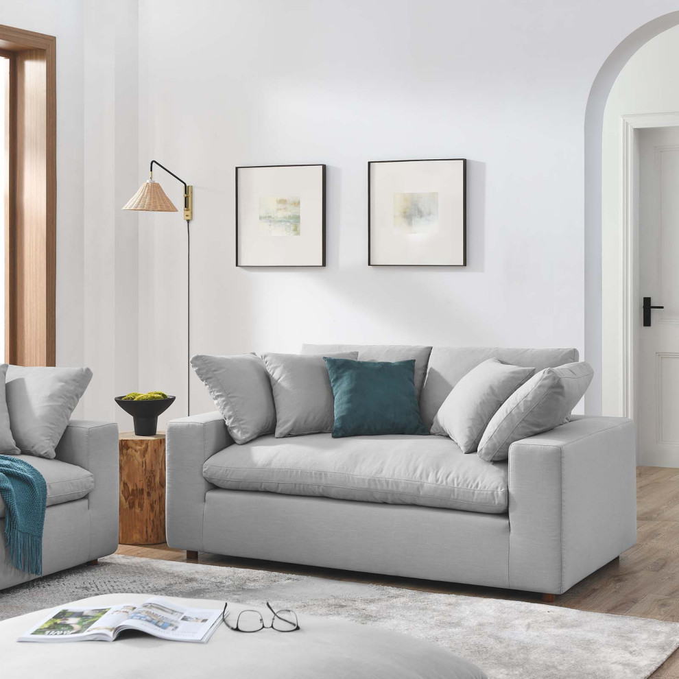 Commix Down Filled Overstuffed Loveseat   Light Gray   Transitional   Loveseats   by VirVentures  Houzz