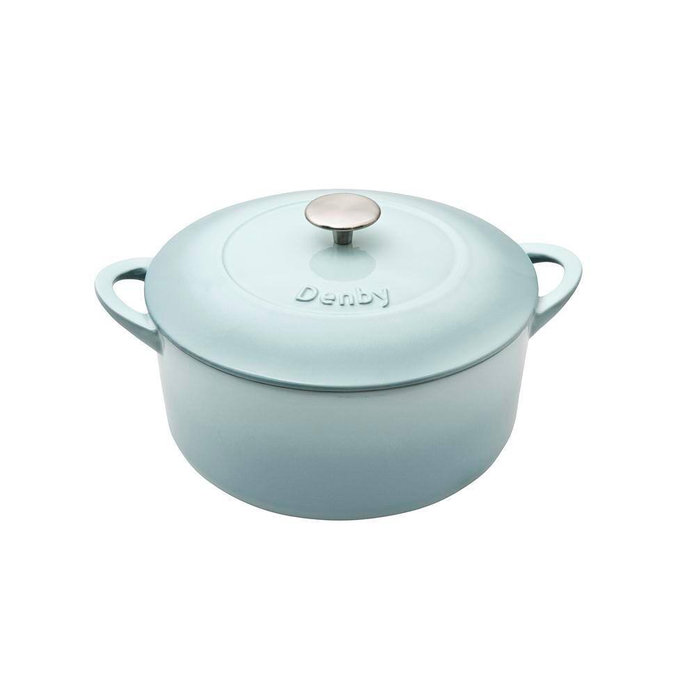 Denby Heritage Pavilion 4 qt. Round Cast Iron Casserole Dish in Blue with Lid CIP-589