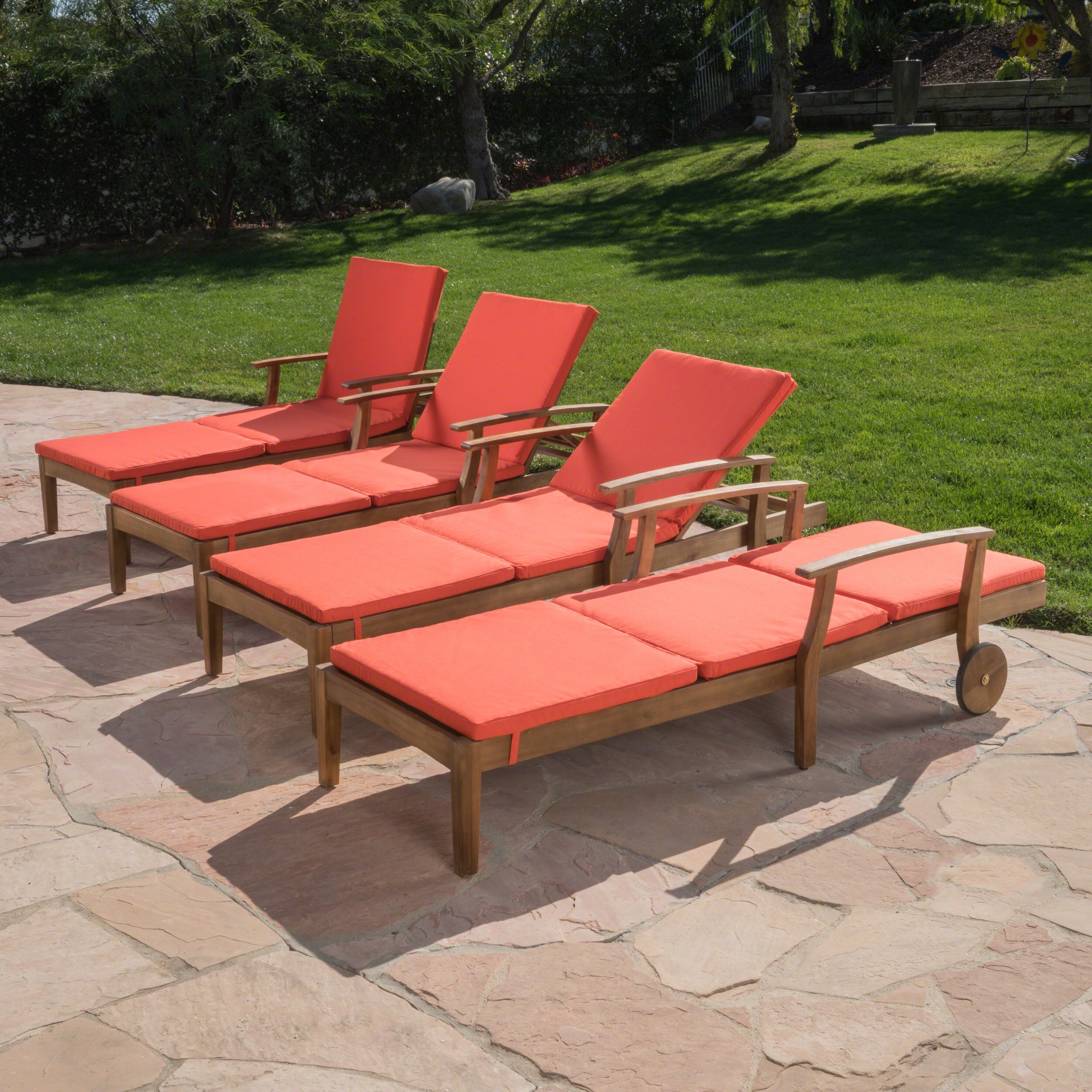 Daisy Outdoor Teak Finish Chaise Lounge with Water Resistant Cushion