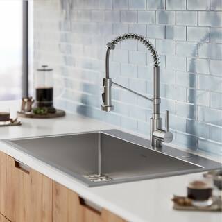 KRAUS Loften Stainless Steel 33in. Single Bowl Drop-in  Undermount Kitchen Sink with Stainless Steel Pull Down Faucet KCA-1102