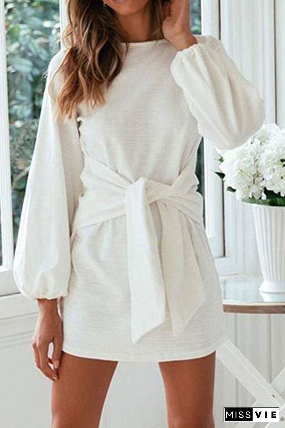 Long Sleeve Solid Color Dress P13335