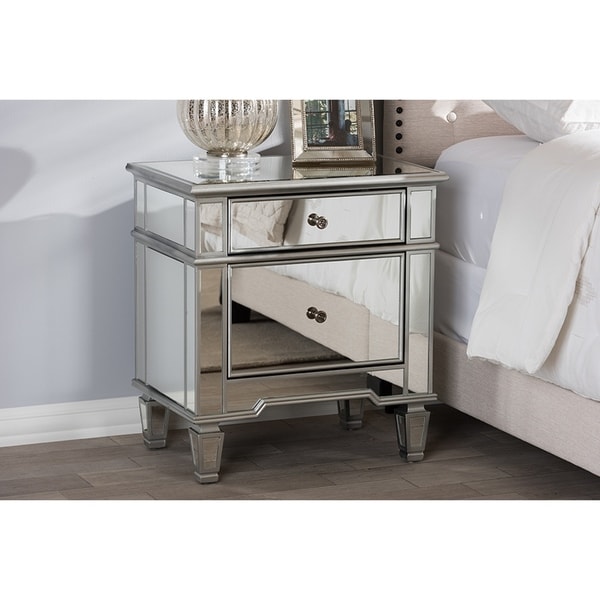 Hollywood Glamour Style Mirrored 2-Drawer Nightstand