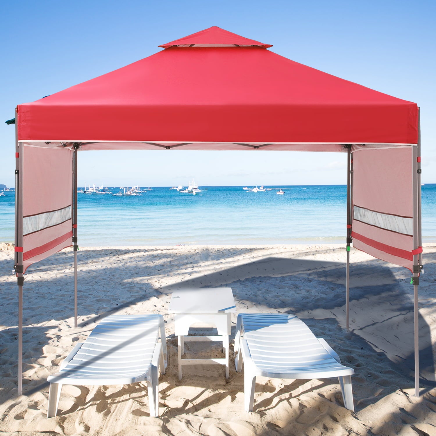 Outdoor Basic 10x17 ft 2-Tier Pop up Canopy Tent, Instant Canopy Shelter with Ventilation, Red