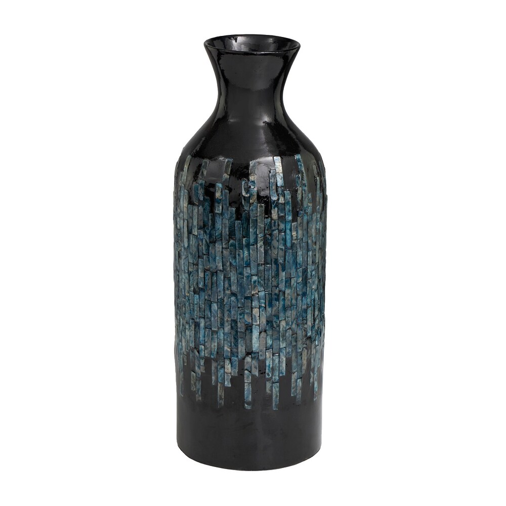 Black Capiz Shell Handmade Vase with Blue Ombre Design