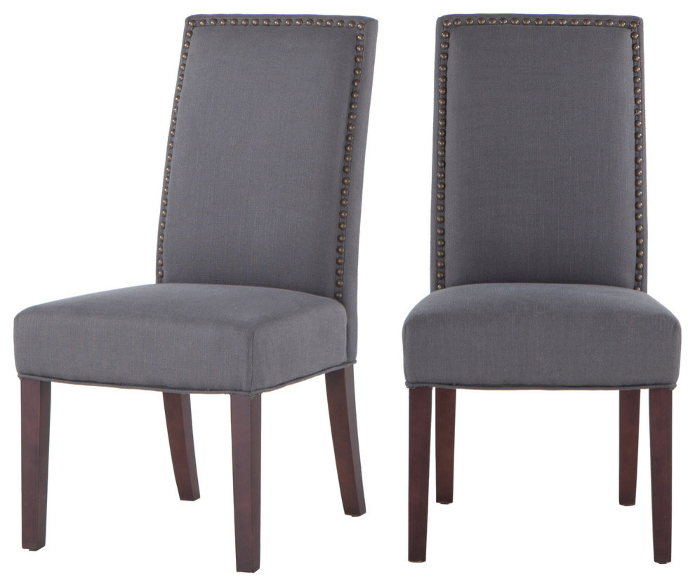 Jona Dark Gray Linen Dining Chairs  Set of 2   Transitional   Dining Chairs   by World Interiors  Houzz