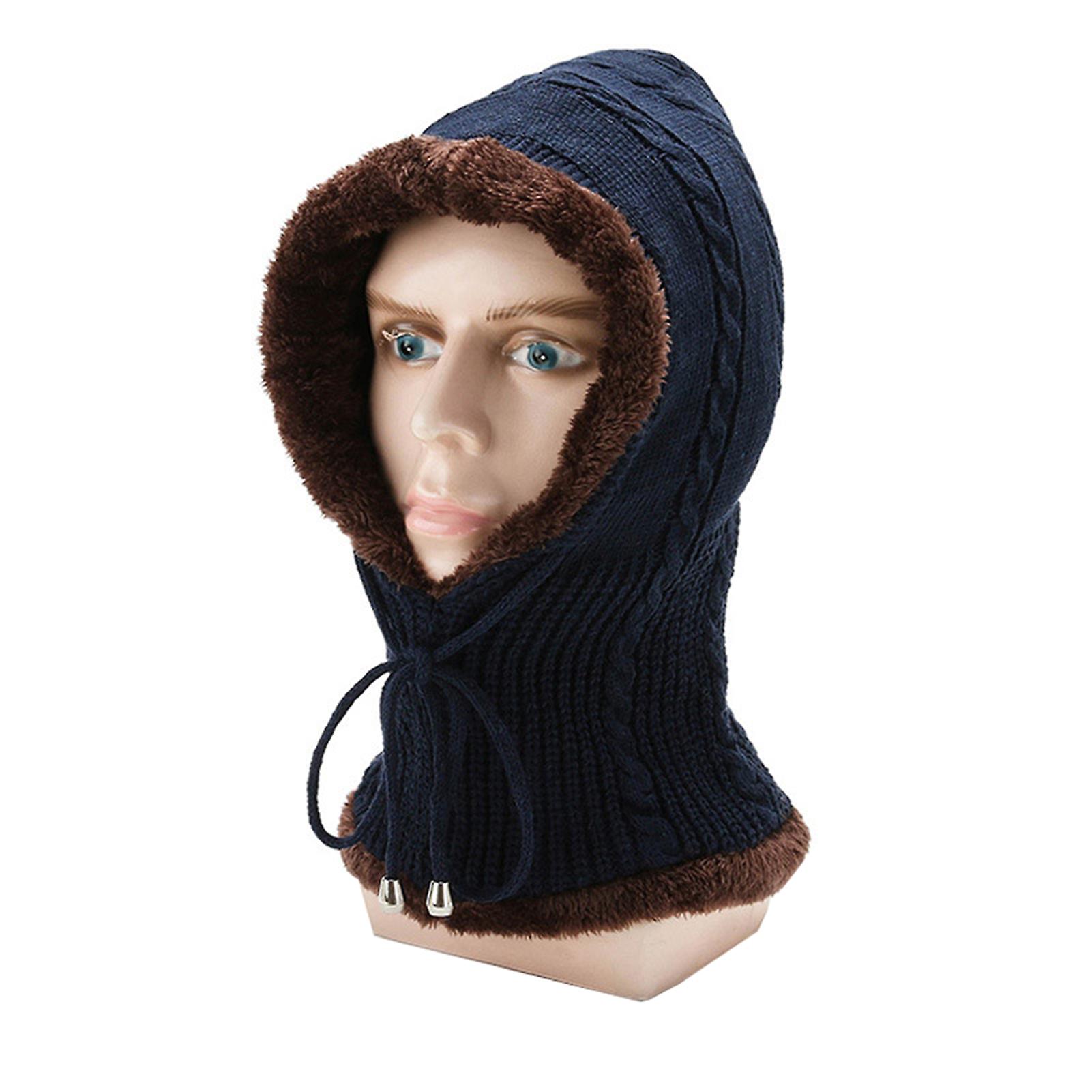 Men Women Winter Balaclava Warm Fleece Knitted Hat Windproof Drawstring Outdoor Cycling Neck Gaiter Black