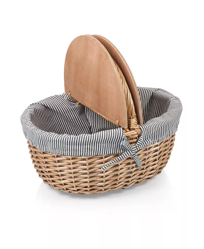 Picnic Time Country Navy and White Striped Picnic Basket